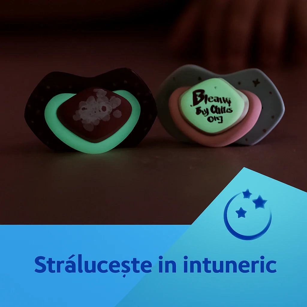 Suzeta Simetrica din Silicon 6-18 Luni, 2 Buc,Fosforescenta Sleepy Koala,22/659_Pin, Canpol babies