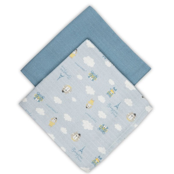 Canpol babies Muselina pentru infasare nou-nascuti 70x70 cm BONJOUR PARIS, 2 buc 26/901_blu