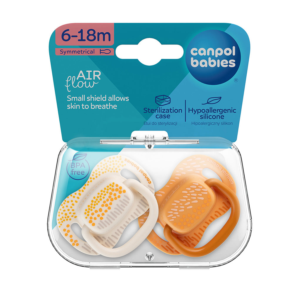 Canpol Babies Suzeta simetrica din silicon 6-18m Mountains 2 Pcs 34/931_Yel