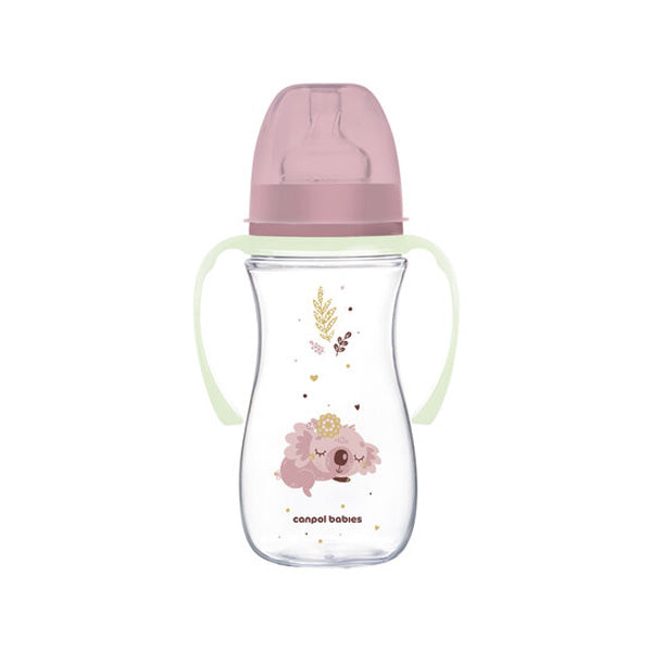 Biberon anticolici Canpol babies EasyStart Sleepy Koala 300 ml cu mânere fosforescente, roz