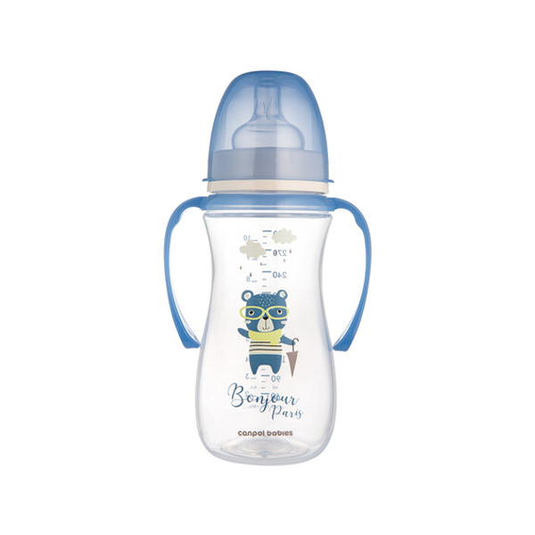 Canpol Babies Biberon Anticolici Cu Gat Larg 300 ml cu manere Bonjour Paris Albastru - 35/241_blu