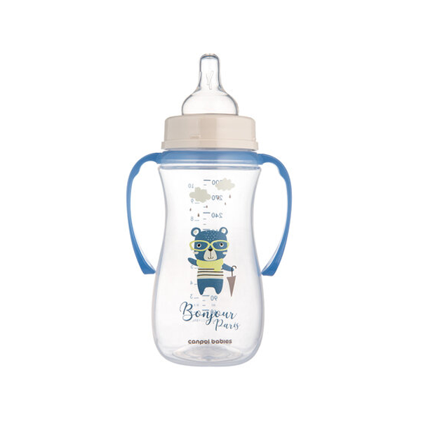 Canpol Babies Biberon Anticolici Cu Gat Larg 300 ml cu manere Bonjour Paris Albastru - 35/241_blu