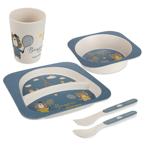 Canpol babies Set veselă 5 elemente BONJOUR PARIS rosu inchis (farfurie, bol, pahar, lingurita, furculita) 9/227_blu
