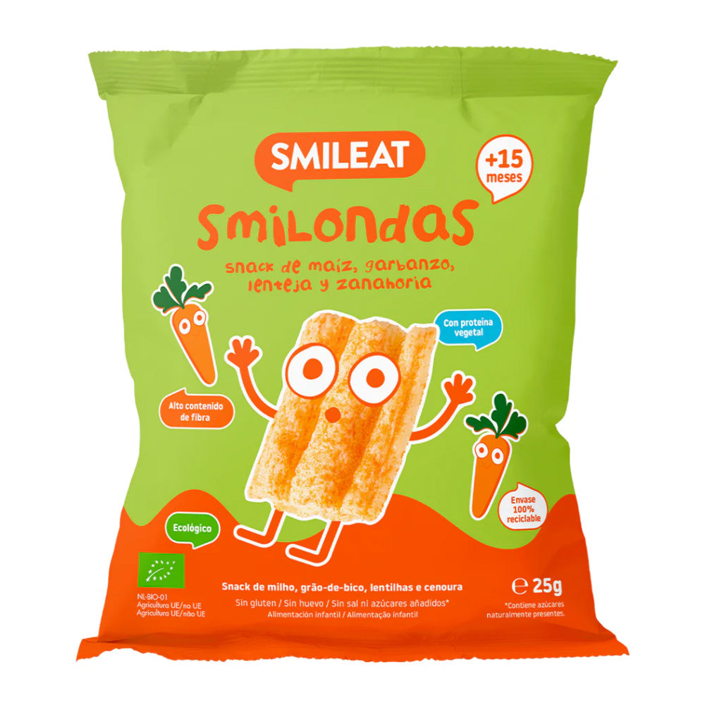 Smileat Crackers Smilondas cu porumb, naut linte si morcov 25g, +15 luni, Eco