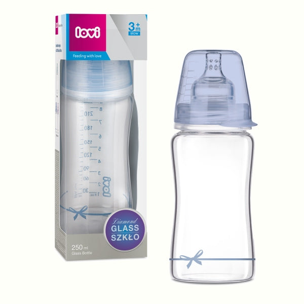 Lovi Biberon Sticla Diamond Glass 250 ml Baby Shower Baiat - 74/204Boy